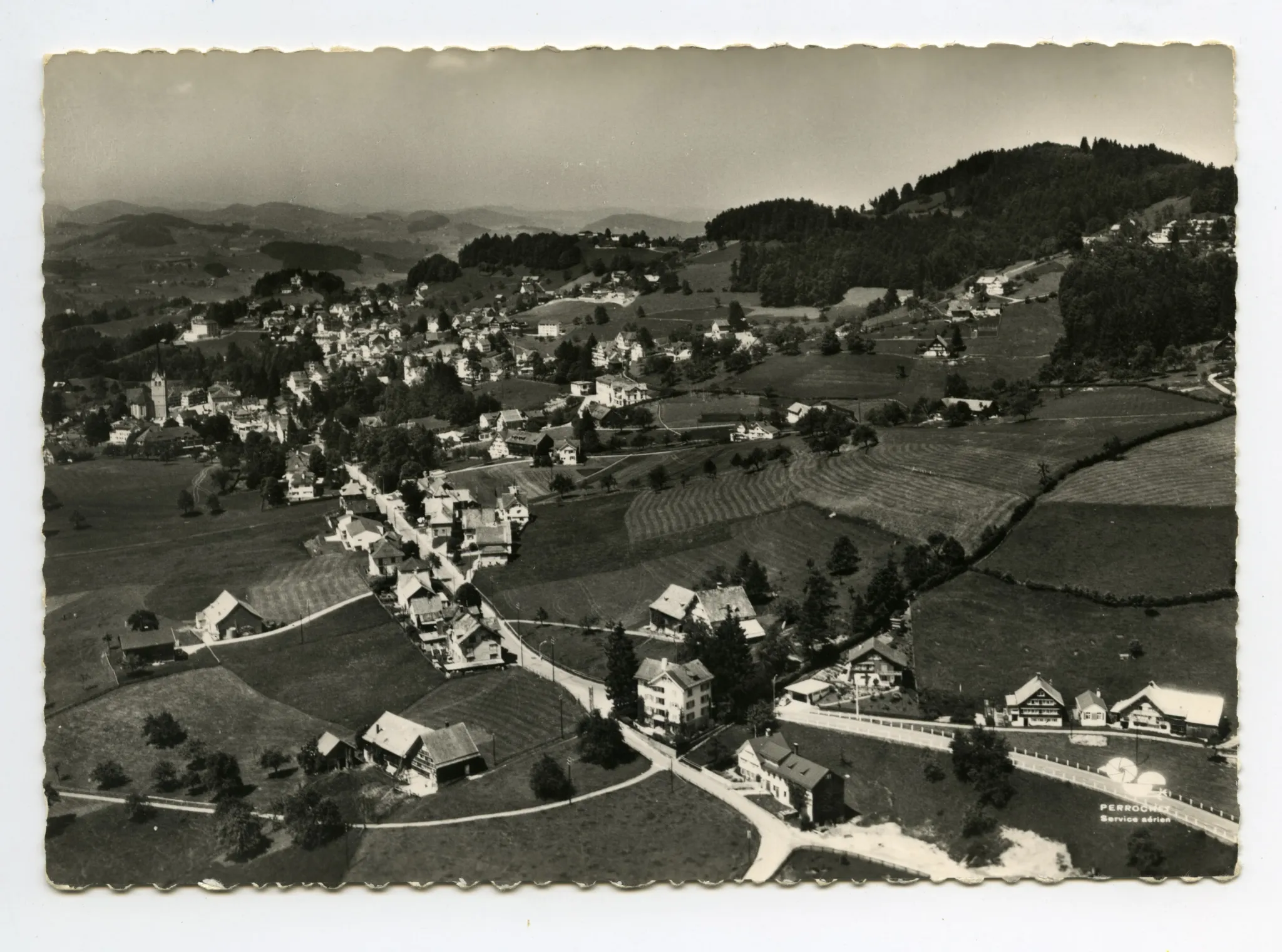 Lortanne, Gremm mit Krankenhaus, Dorfkern bis Eggli. Blick Richtung AR-Hinterland, Fürstenland (vgl. Hc.14-12)