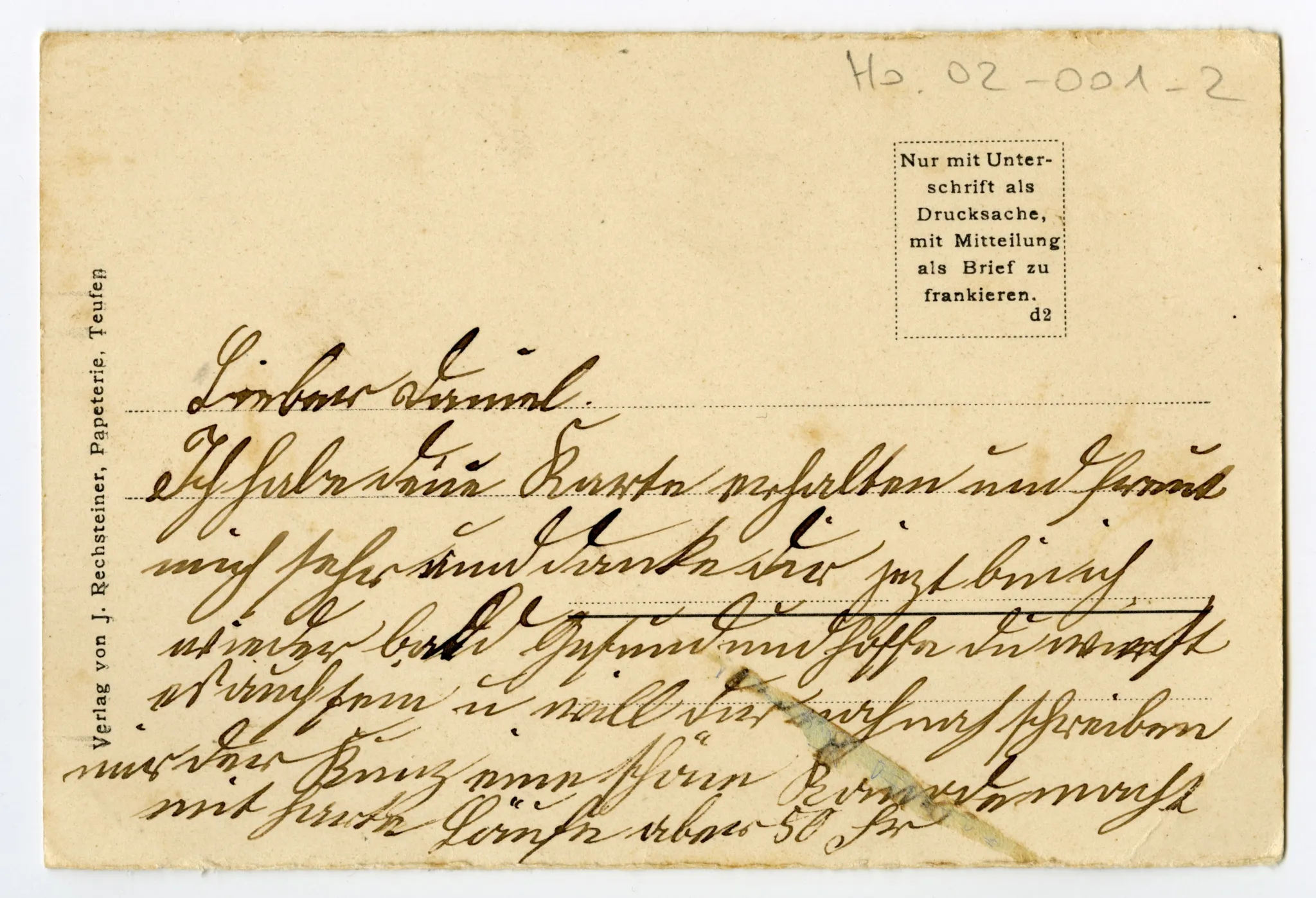 Rückseite mit Text