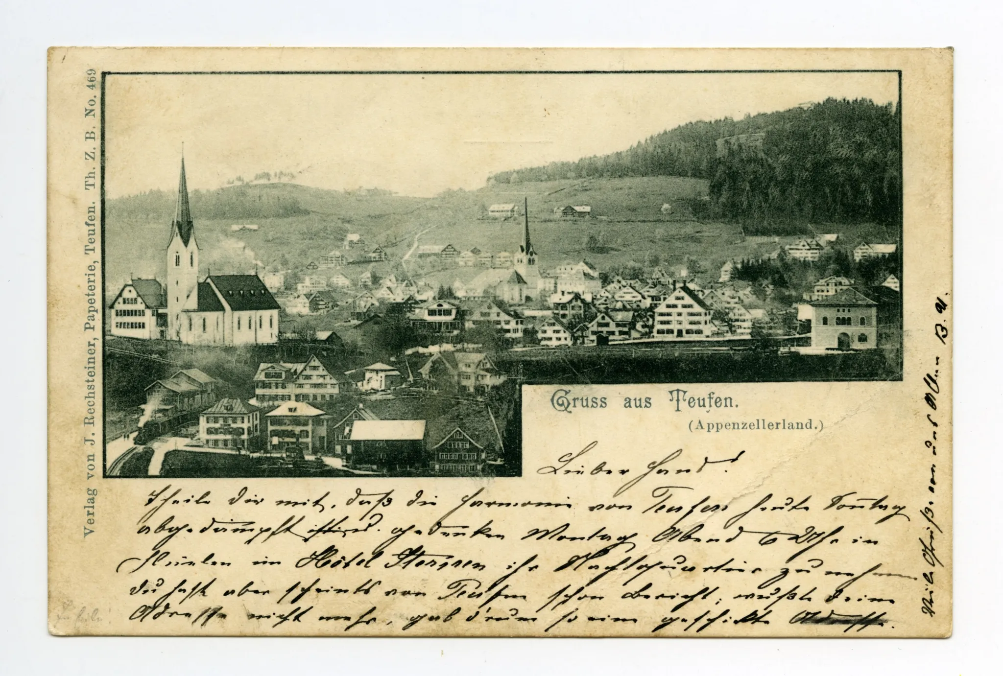 im Vordergrund Sammelbüel mit alter Kath. Kirche; Zeughaus, Grubenmannkirche, Blick zu Fernblick / Frölichsegg (vgl. Hc.16-01)