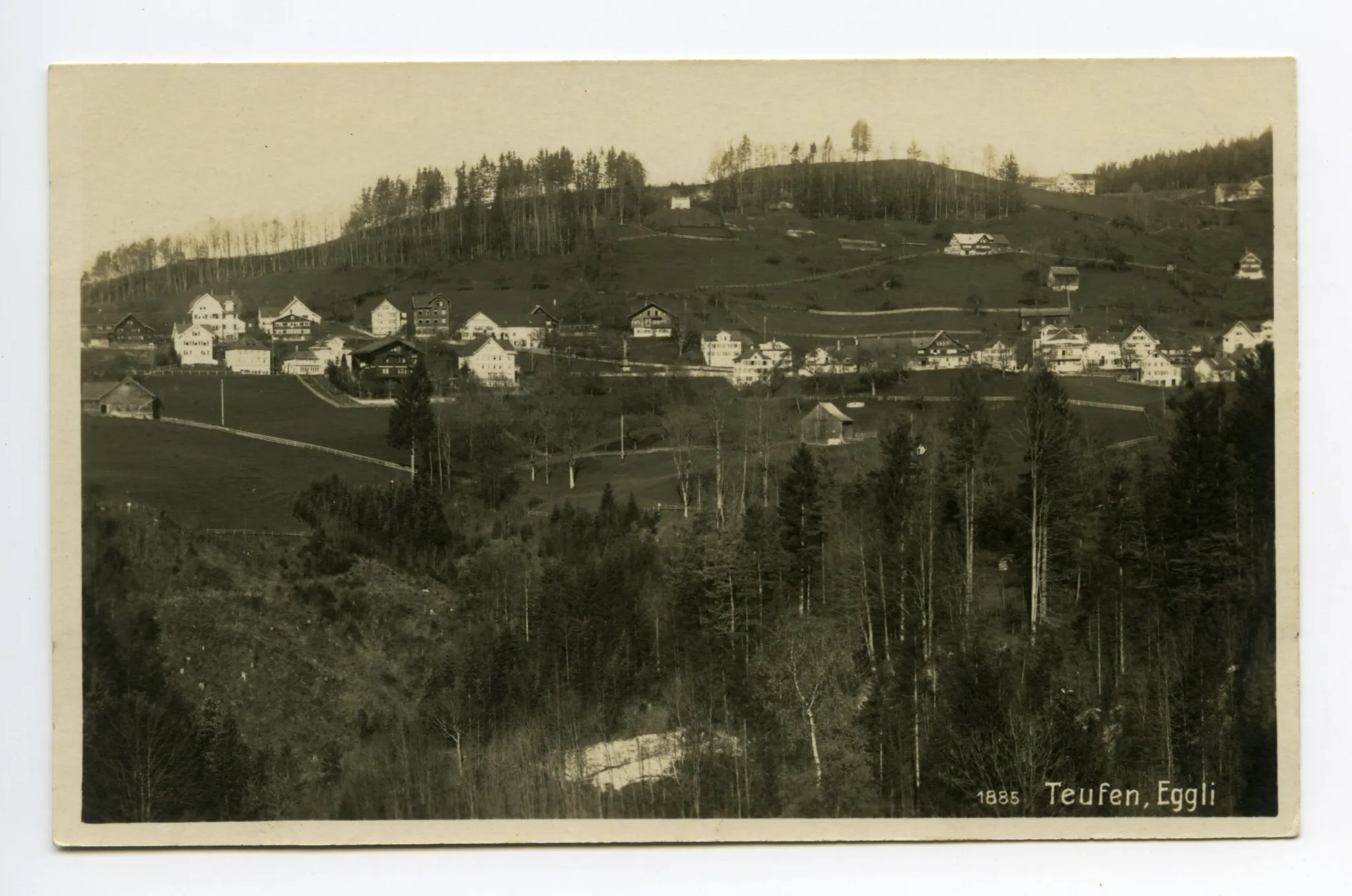 von ennet dem Bachtobel gesehen / Gebiet Bündt, Eggli, Schlipf. Blick zur Frohen Aussicht (vgl. Hc.19-12)