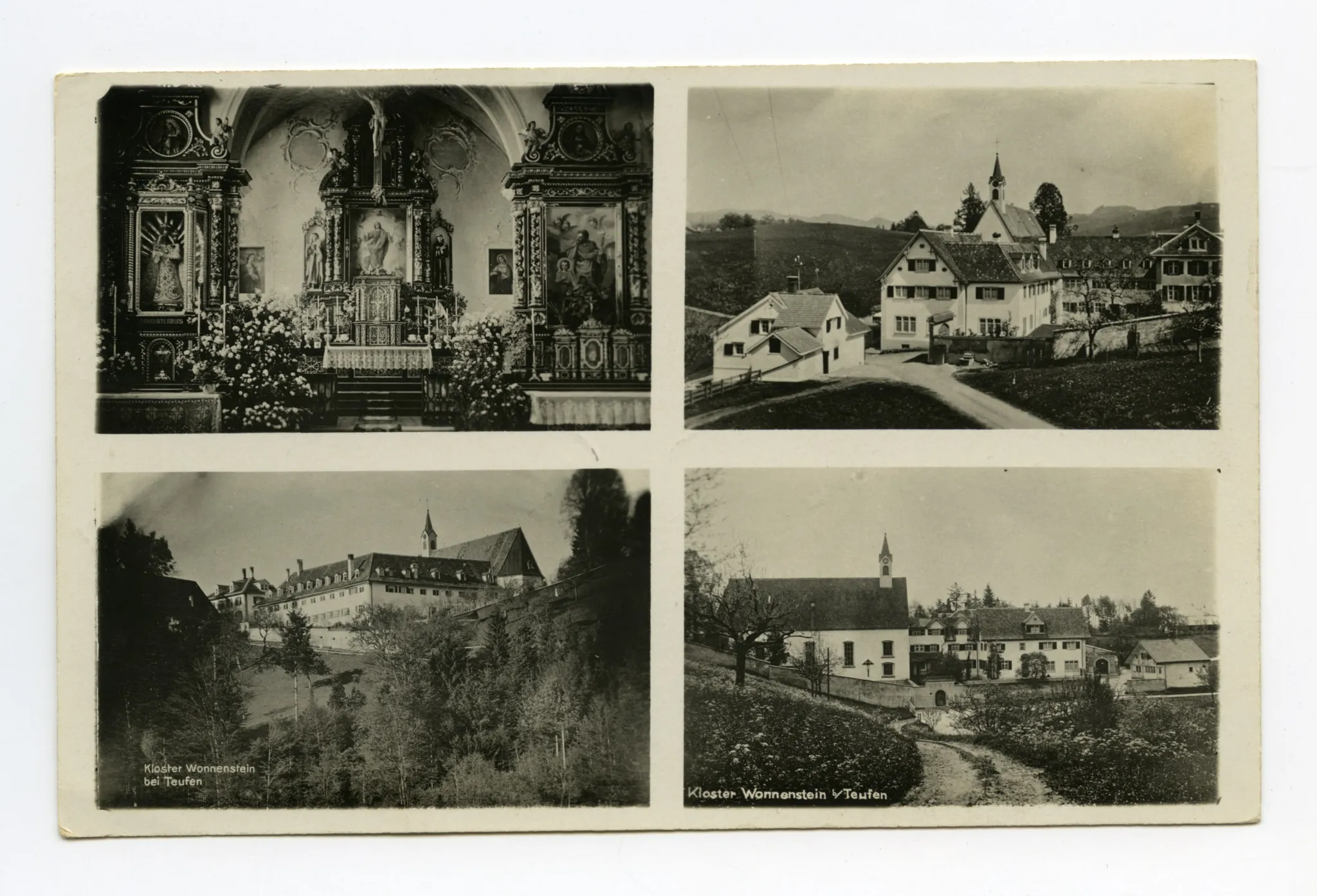 1. Innenansicht Klosterkirche – Chorraum; 2. Ansicht von Westen; 3. Ansicht von Süden; 4. Ansicht von Nordosten