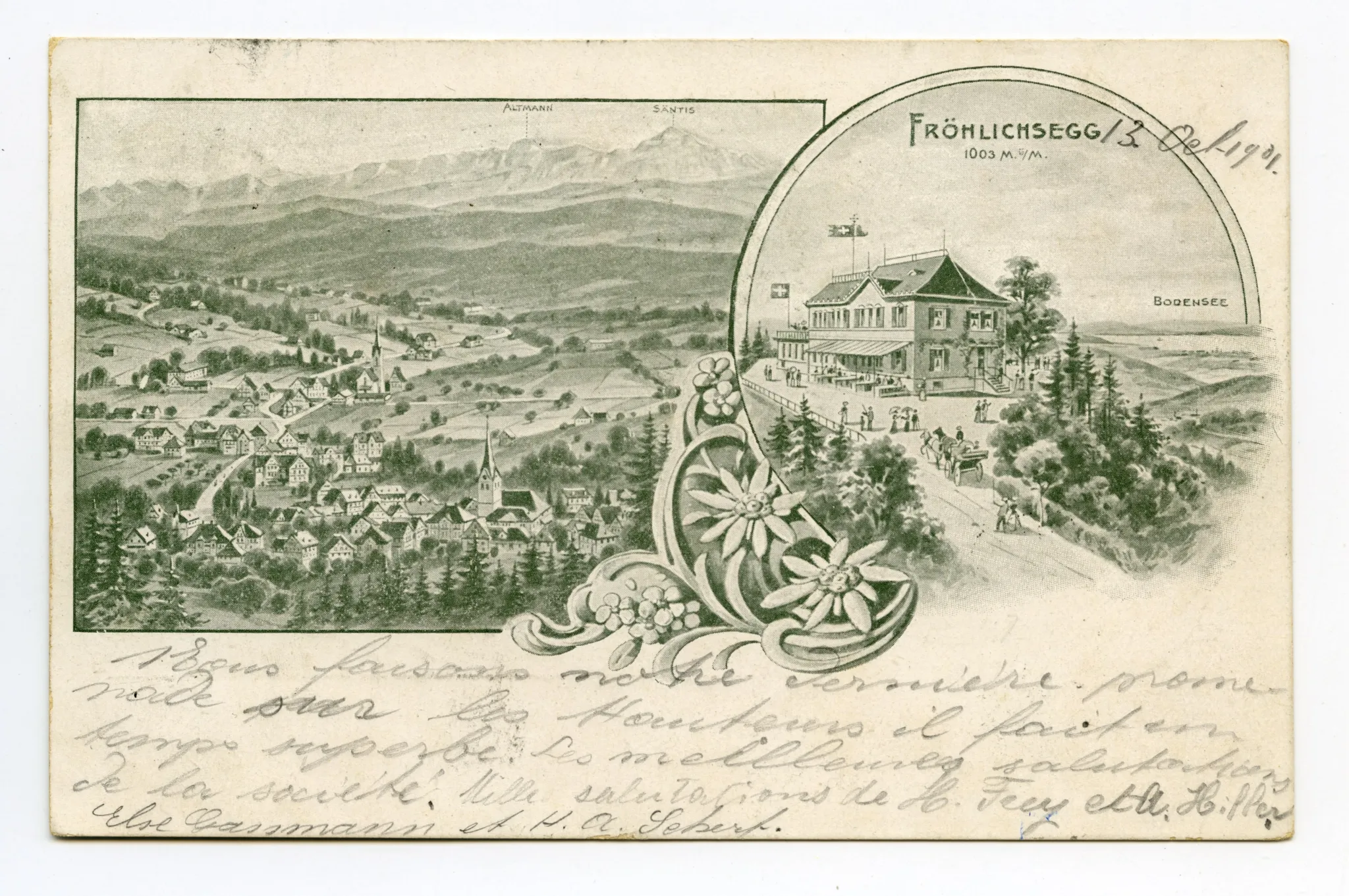 Schmuckgrusskarte mit Panoramablick auf Teufen und Säntis (vgl. Hc.08-25, sehr ähnlich) (vgl. Ho.20-074)
