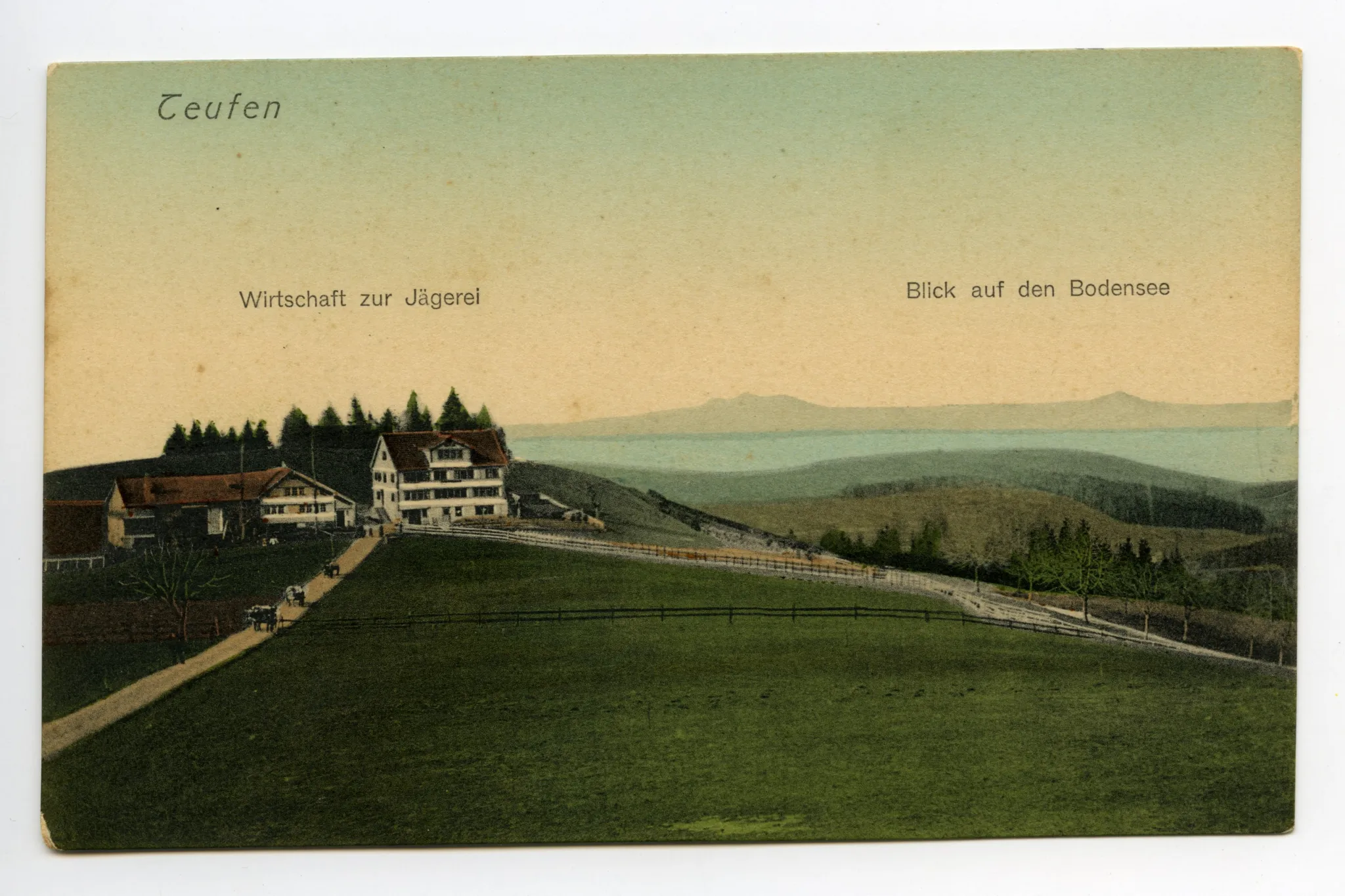 Ansicht aus Süden mit Blick auf den Bodensee (vgl. HC.08-66, identisch, Farben verblasst oder s/w, Stempel 1920)