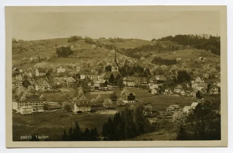 mit Bächli, Bahnhof und Krankenhaus und Schäflisegg (vgl. Ho.02-012 – dieselbe Fotografie, leicht anderer Ausschnitt, nicht coloriert!)