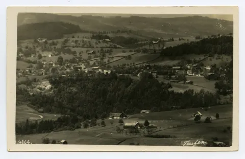 mit Textilfirmen und „Türmlihaus“, von ennet dem Rotbach gesehen, Blick nach Westen