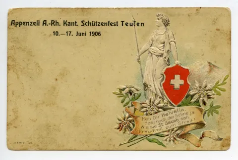 Festkarte mit Prägung/Relief, Helvetia und Edelweissen